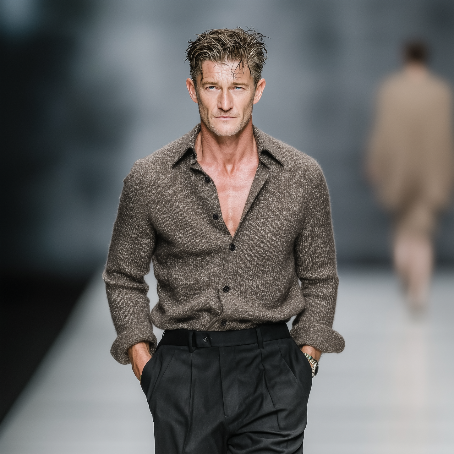 Men's Classic Casual And Business Knitted Long-sleeved Shirt MTA0754K4K