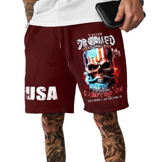 Men's Tooling Printed Sports Loose Wear-resistant Five-point Casual Pants 43208745X