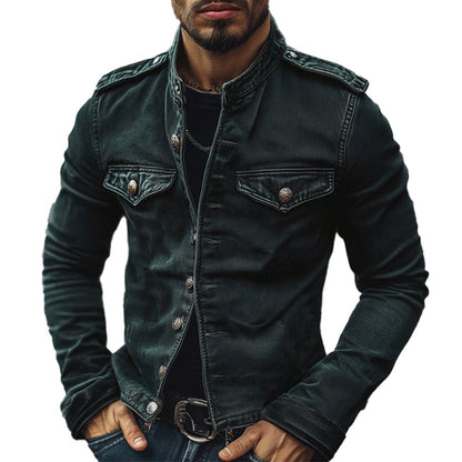 【24-hour shipping out】Men's Vintage Stand Collar Denim Jacket 75697045X