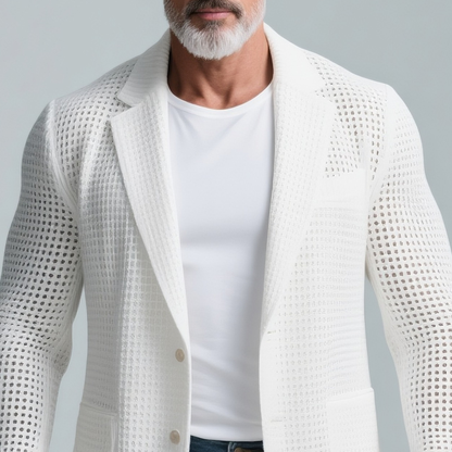 Men's Solid Knit Notch Lapel Two Buttons Casual Blazer MTA2451G5Z