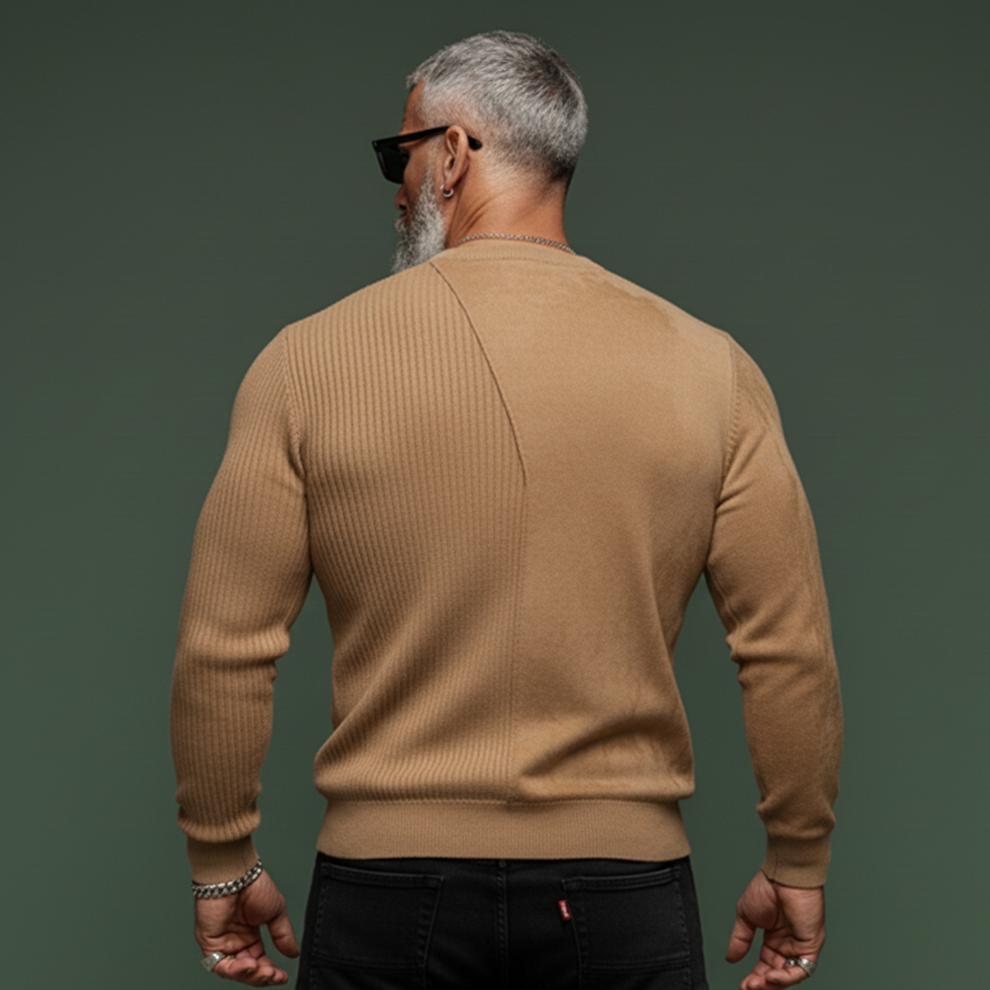 Men's Classic Casual Knit Ribbed And Faux Suede Slim Fit Crew Neck Sweatshirt MTA0825K4K