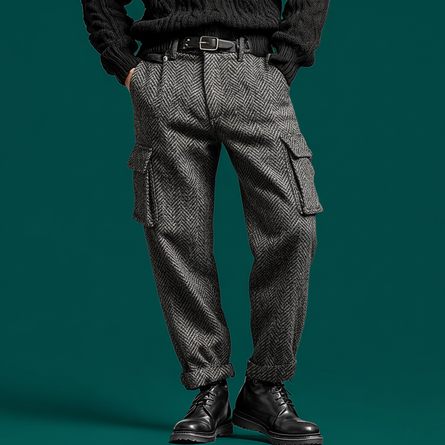 Men's Classic Casual Faux Herringbone Wool Cargo Pants MTA0842K3K