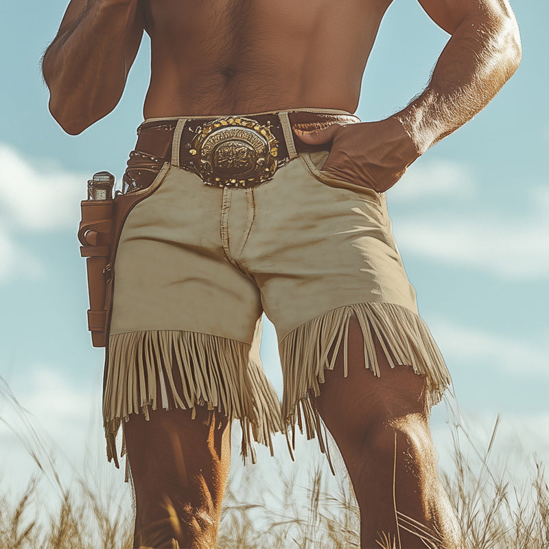 Men's Summer Western Denim Style Fringe Shorts MTA2250D8U