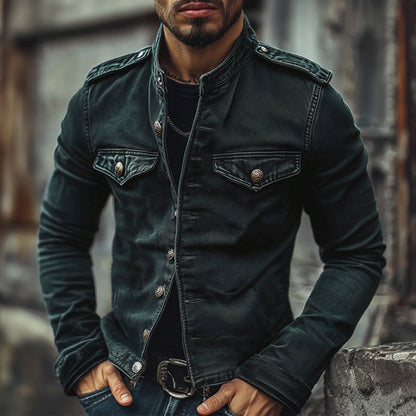 【24-hour shipping out】Men's Vintage Stand Collar Denim Jacket 75697045X