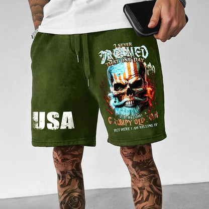 Men's Tooling Printed Sports Loose Wear-resistant Five-point Casual Pants 43208745X