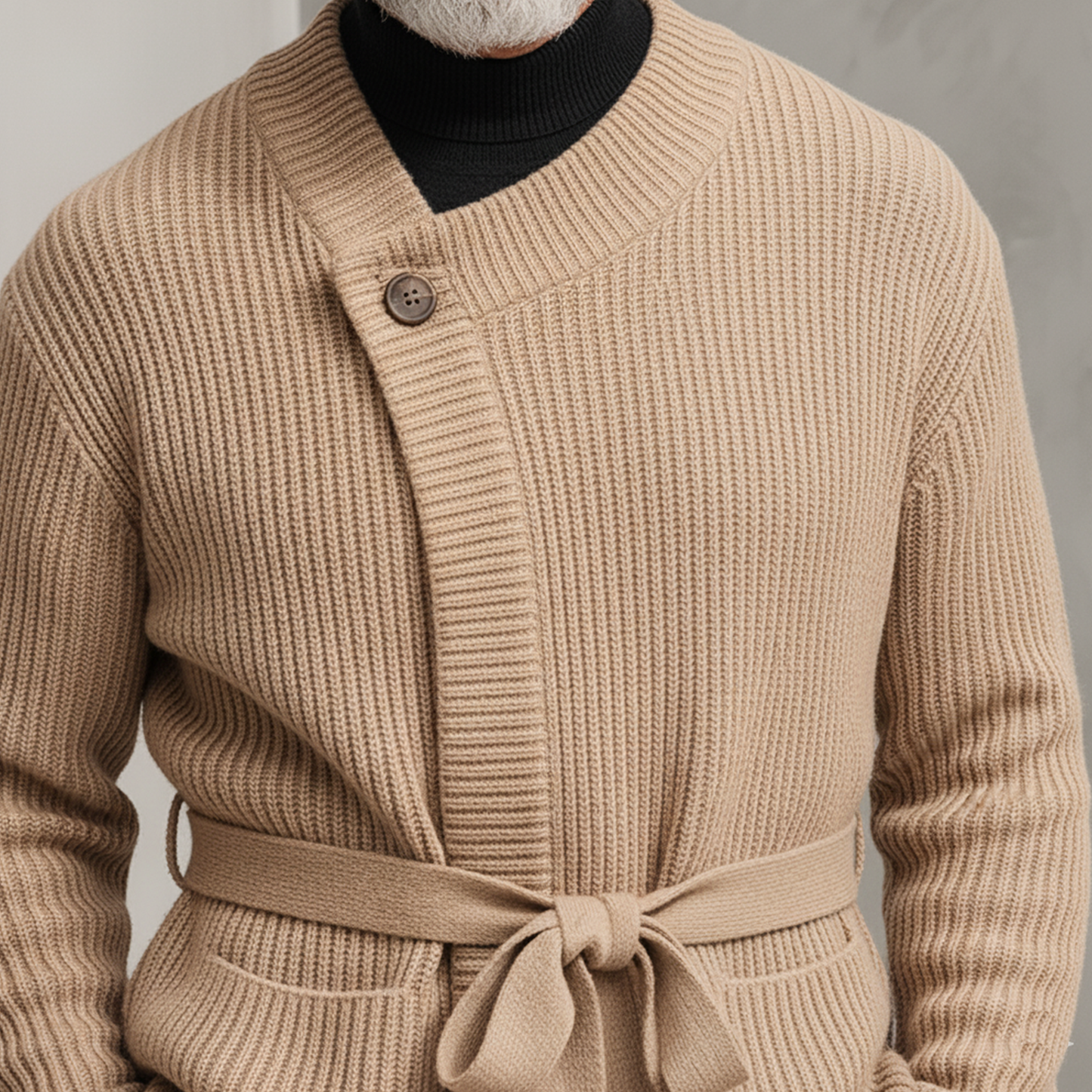 Men's Classic Retro Diagonal Placket Belted Knit Cardigan MTA0729K0K