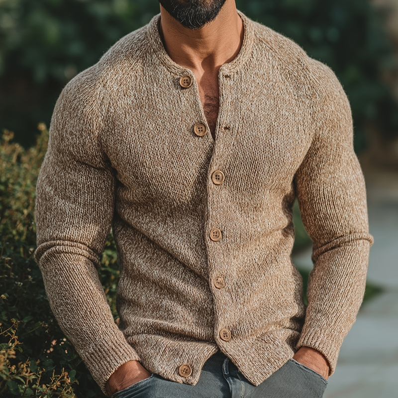 Men's Vintage Casual Knit Collarless Button-Down Shirt Cardigan MTA2430J3TO