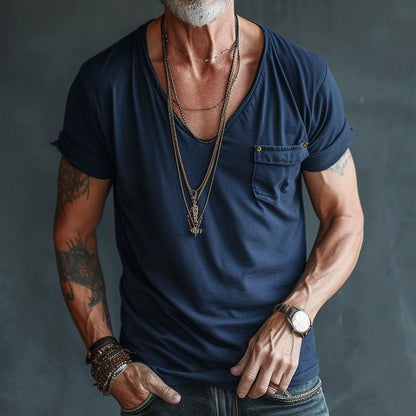 【24-hour shipping out】Men's V Neck Breast Pocket Short Sleeve Cargo T-shirt 63249043Z