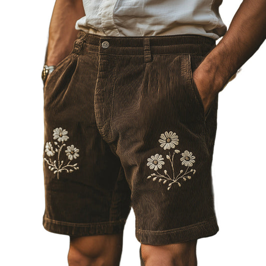Men's Summer British Retro Embroidered Corduroy Shorts MTA2675E8U