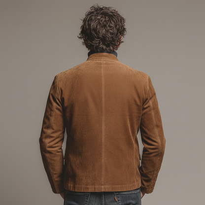 Men's Classic Retro Stand-up Collar Slanted Placket Faux Suede Jacket MTA0840K1K