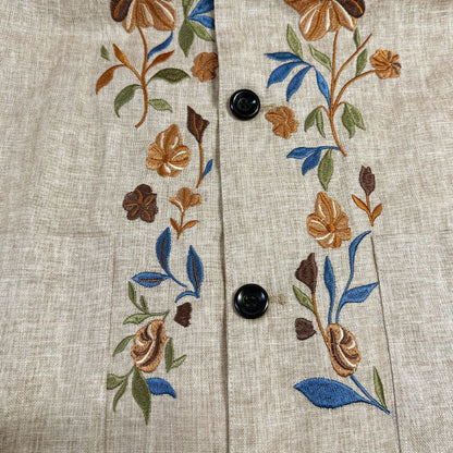 【24-hour shipping out】Men's Casual Linen Embroidered Stand Collar Single Breasted Slim Fit Jacket 48687422M