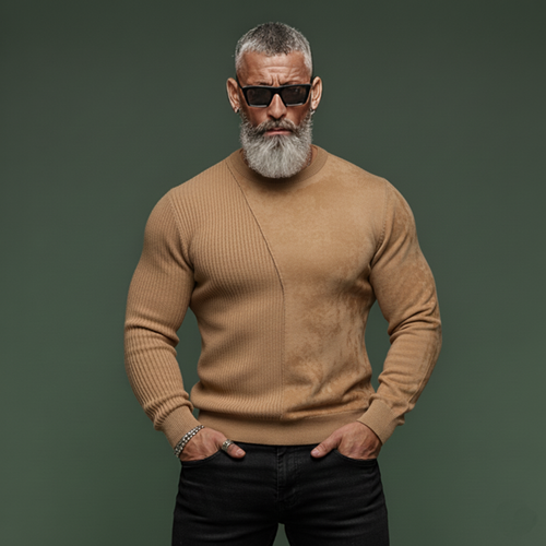 Men's Classic Casual Knit Ribbed And Faux Suede Slim Fit Crew Neck Sweatshirt MTA0825K4K