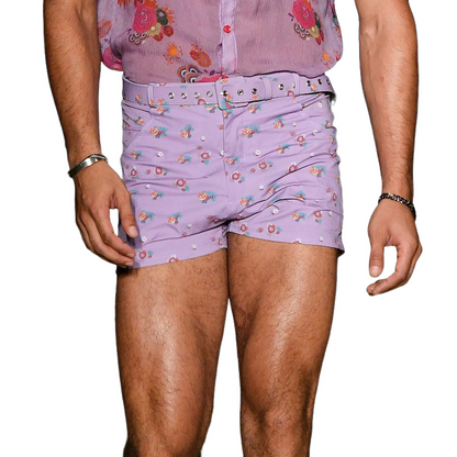 Men's Floral Print Straight Casual Shorts MTA0935F1Z (Without Belt)
