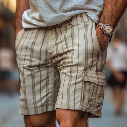Men's Casual Breathable Contrast Stripe Cotton Multi-Pocket Cargo Shorts MTA0988F2M