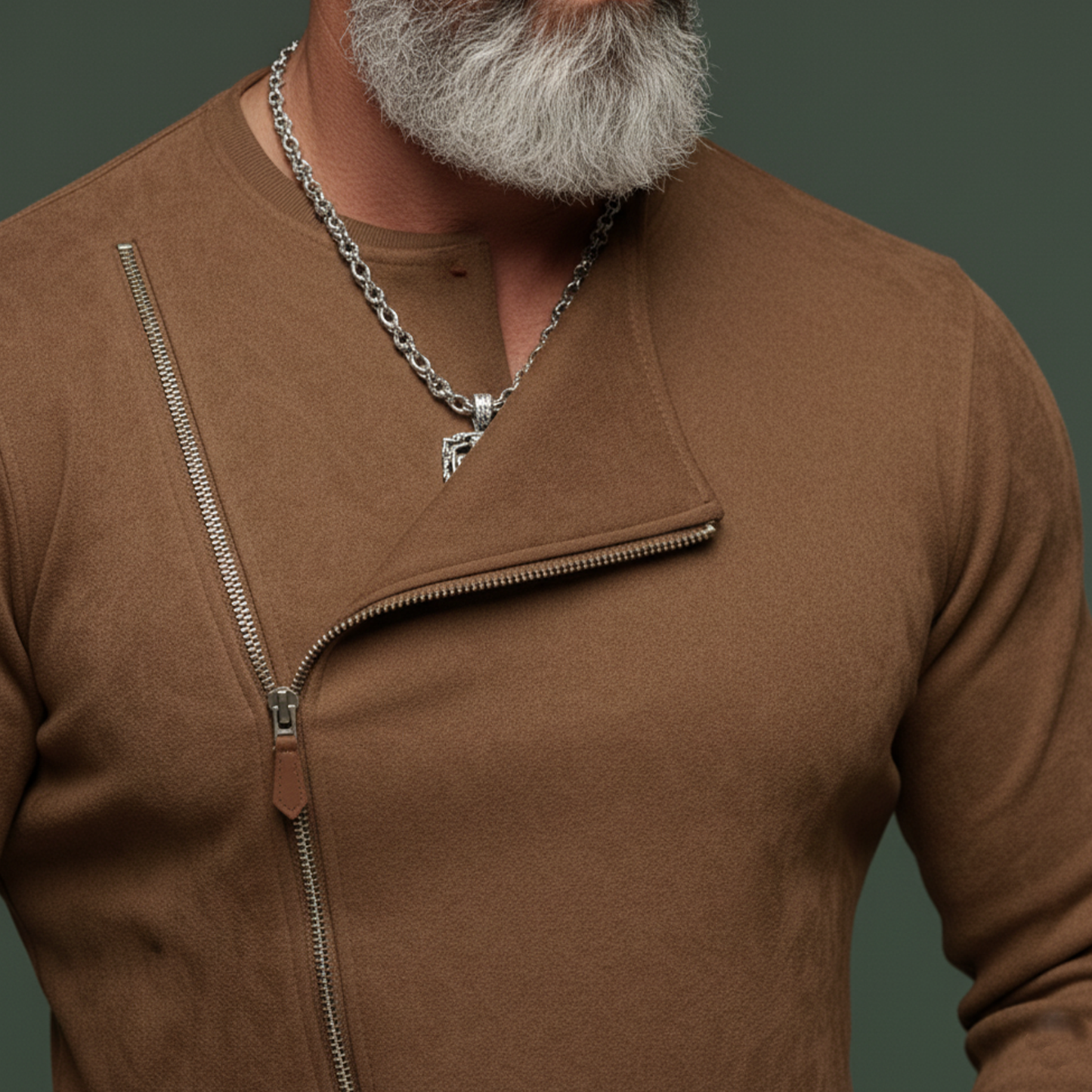 Men's Classic Casual Rugged Style Faux Suede Slim Fit Zip-up Sweatshirt MTA0874K0K