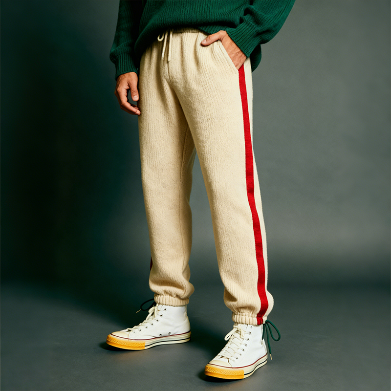 Men's Retro Casual Striped Knit Color Block Drawstring Pants MTA0652K2TO