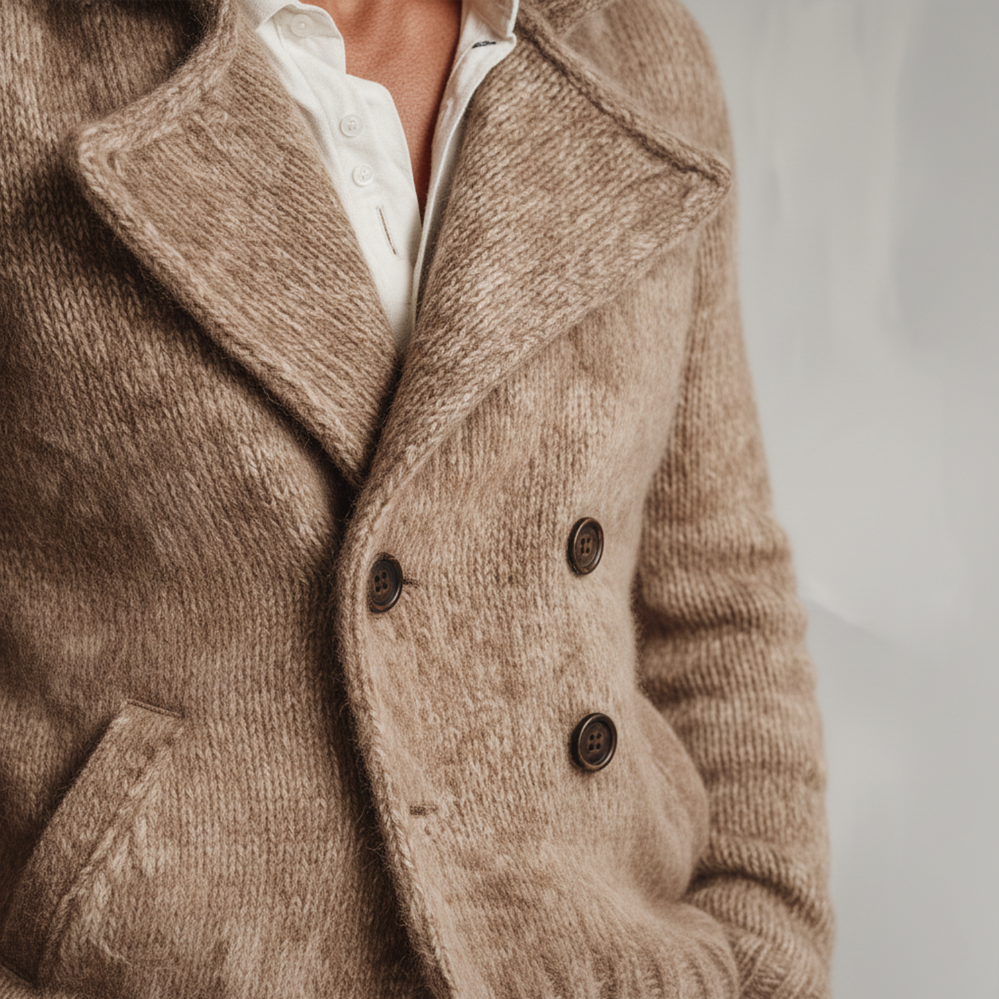 Men's Classic Retro Tough Style Double-breasted Lapel Knitted Cardigan MTA1034J7K