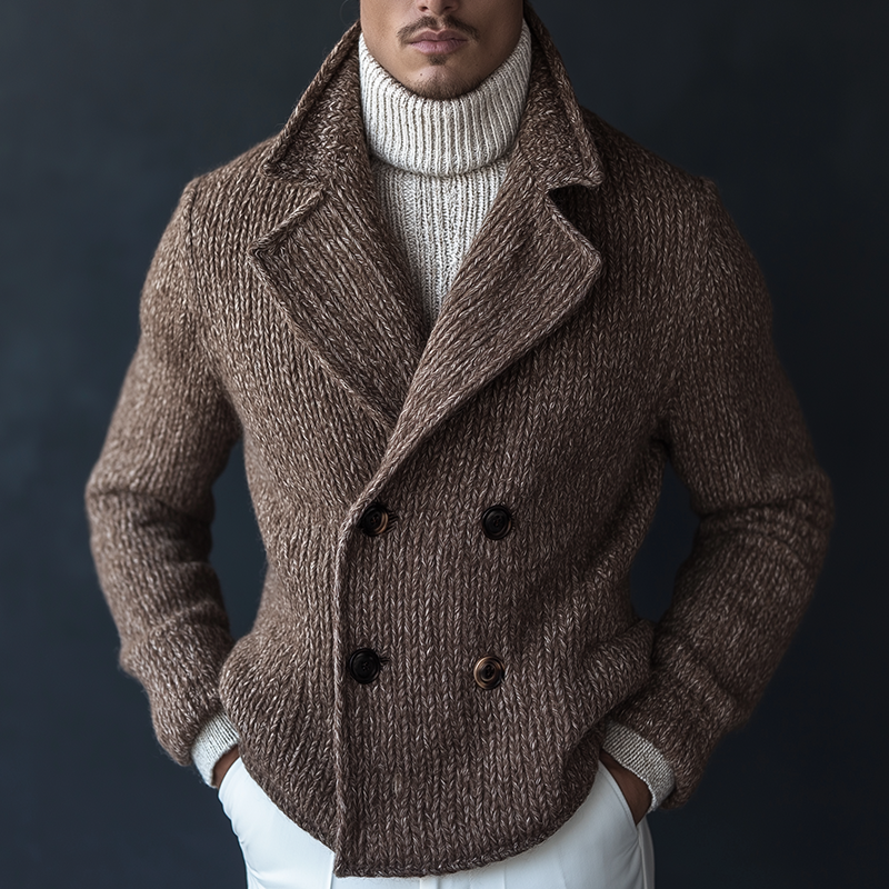 Men's Vintage Casual Knit Double Breasted Lapel Jacket MTA1818I3TO