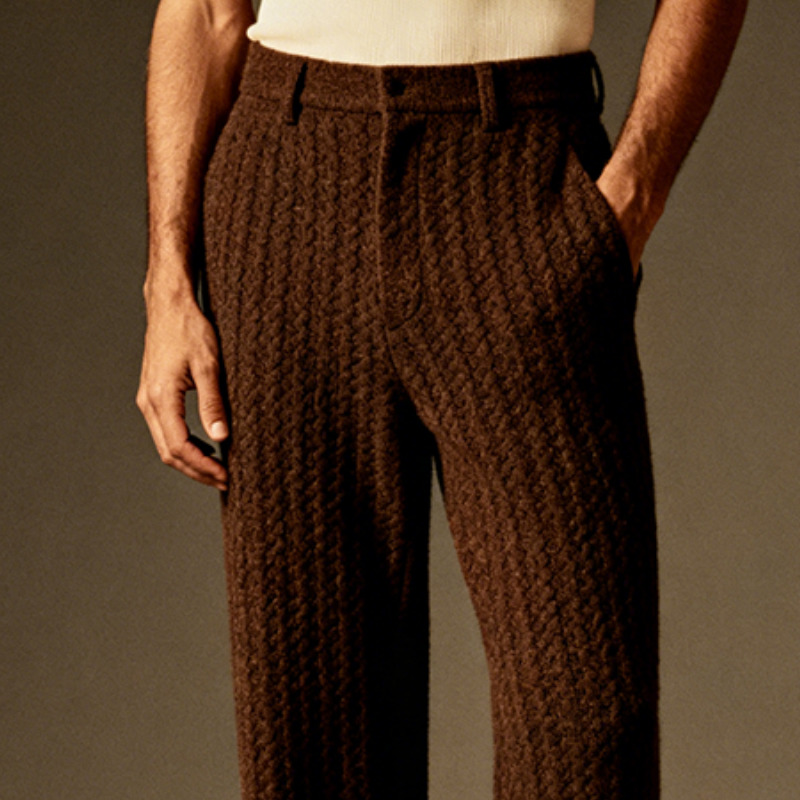 Men's Retro Casual Cable Knit Straight Leg Business Pants MTA0631K2TO
