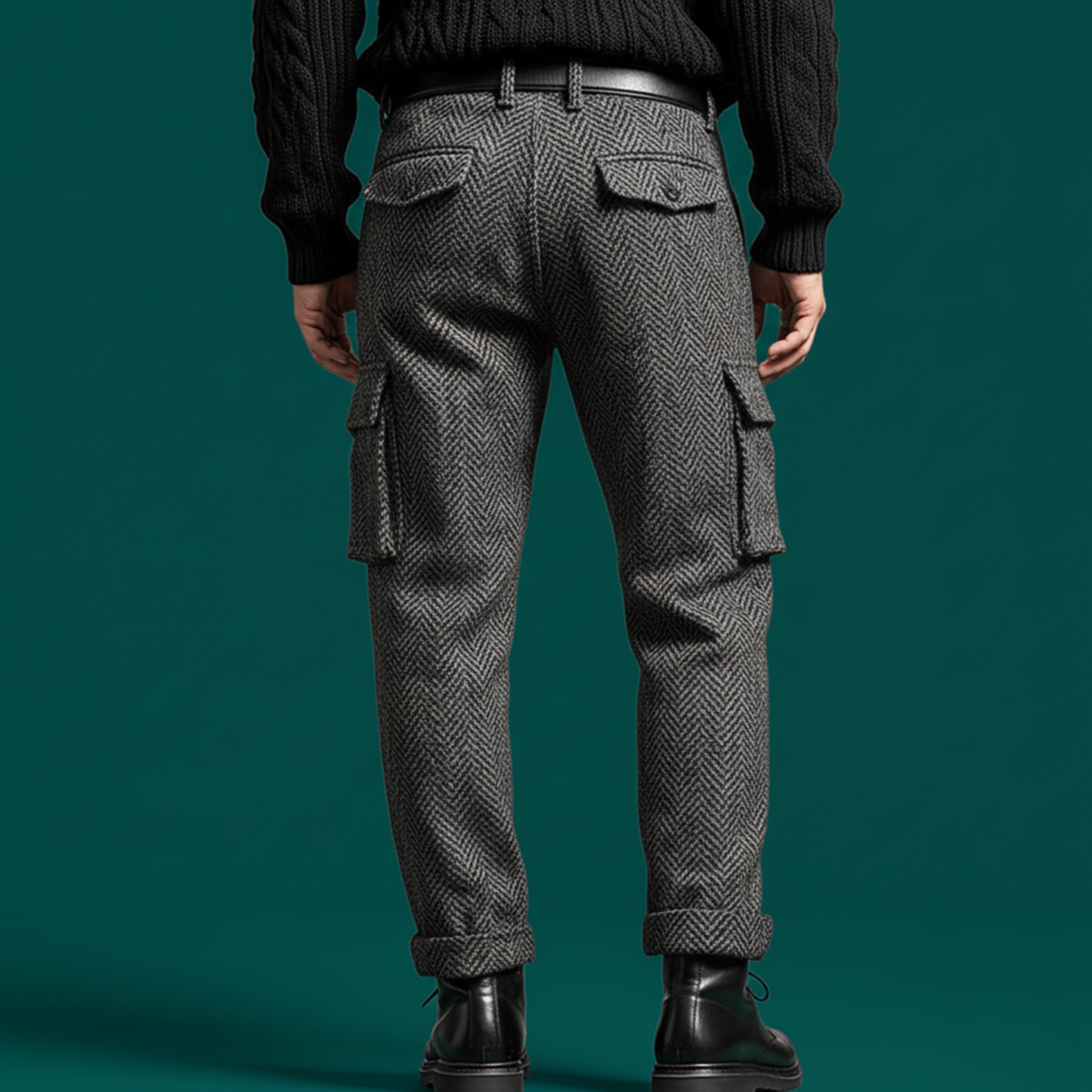 Men's Classic Casual Faux Herringbone Wool Cargo Pants MTA0842K3K