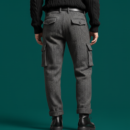 Men's Classic Casual Faux Herringbone Wool Cargo Pants MTA0842K3K