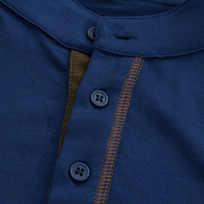 【24-hour shipping out】Men's Casual Colorblock Henley Collar Cotton Short Sleeve T-Shirt 53275107Y