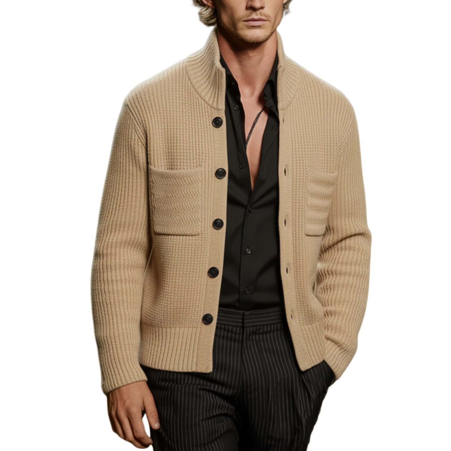 Men's Classic Casual Stand Collar Button-Up Cardigan MTA0824K1K