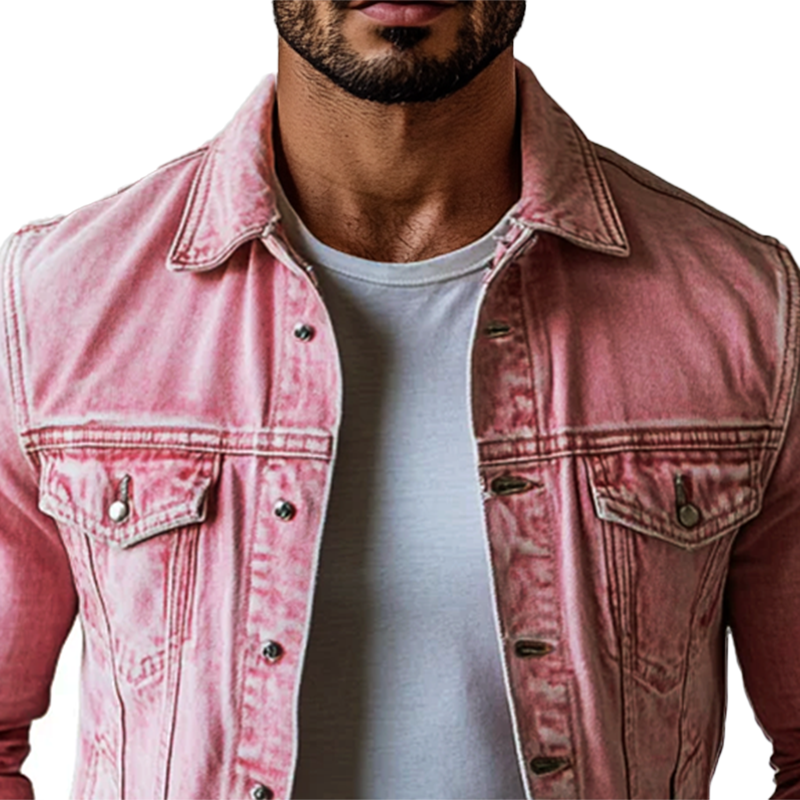 【24-hour shipping out】Men's Vintage Washed Lapel Multi Pocket Denim Jacket 20763802Y