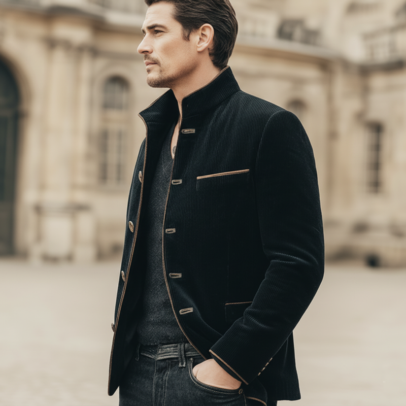 Men's Classic Corduroy Stand Collar Multi-Button Jacket MTA0860K3U