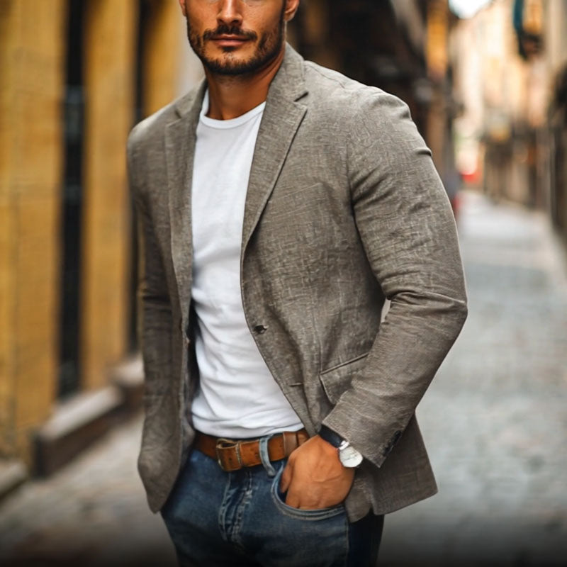 【24-hour shipping out】Men's Casual Cotton Linen Notch Lapel Single-breasted Slim-fit Blazer 34577242M