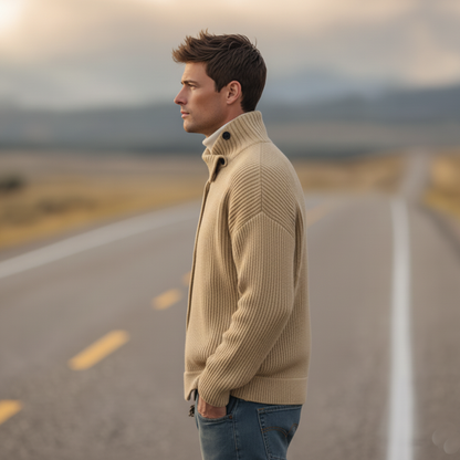 Men's Classic Retro Stand-up Collar Single-breasted Knit Cardigan MTA0714K1K